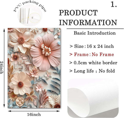 Pink Flower Canvas Wall Art Abstract Botanical Prints Elegant Floral Pictures Pink and Blue Artwork Abstract Aesthetic Wall Art Pastel Flower Paintings Aesthetic Floral Posters for Room 16x24in No Frame