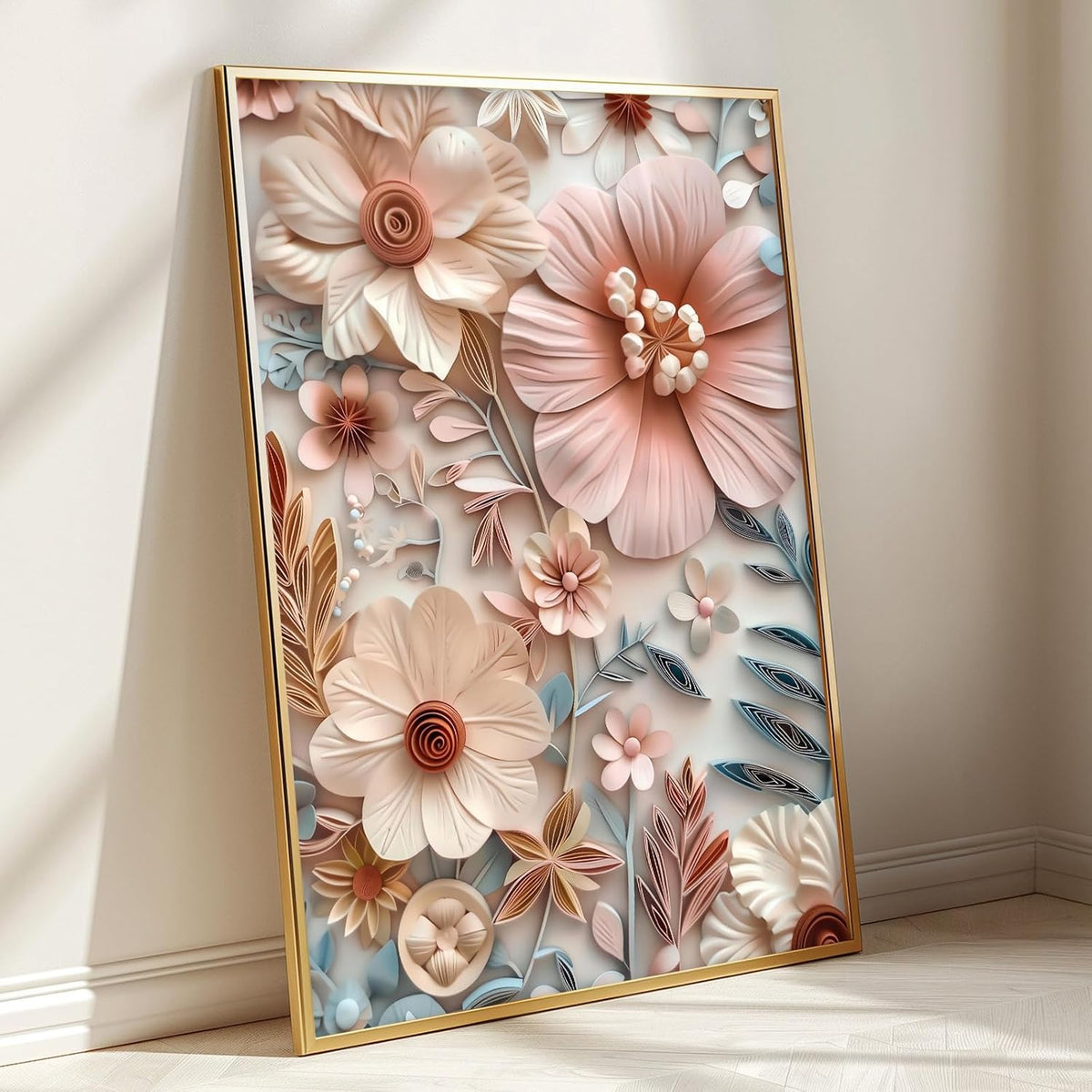Pink Flower Canvas Wall Art Abstract Botanical Prints Elegant Floral Pictures Pink and Blue Artwork Abstract Aesthetic Wall Art Pastel Flower Paintings Aesthetic Floral Posters for Room 16x24in No Frame