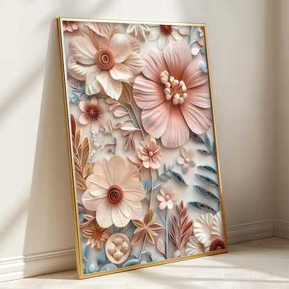 Pink Flower Canvas Wall Art Abstract Botanical Prints Elegant Floral Pictures Pink and Blue Artwork Abstract Aesthetic Wall Art Pastel Flower Paintings Aesthetic Floral Posters for Room 16x24in No Frame