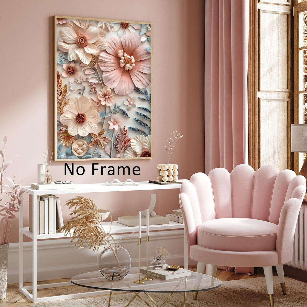 Pink Flower Canvas Wall Art Abstract Botanical Prints Elegant Floral Pictures Pink and Blue Artwork Abstract Aesthetic Wall Art Pastel Flower Paintings Aesthetic Floral Posters for Room 16x24in No Frame
