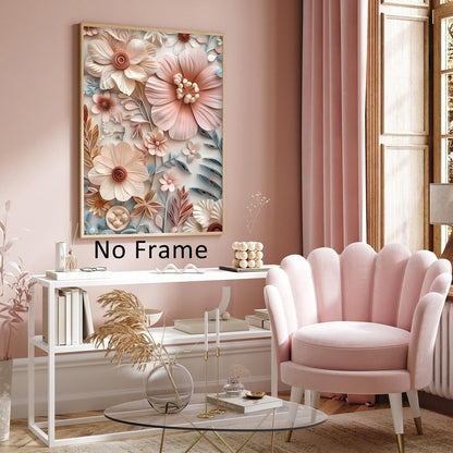 Pink Flower Canvas Wall Art Abstract Botanical Prints Elegant Floral Pictures Pink and Blue Artwork Abstract Aesthetic Wall Art Pastel Flower Paintings Aesthetic Floral Posters for Room 16x24in No Frame