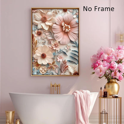 Pink Flower Canvas Wall Art Abstract Botanical Prints Elegant Floral Pictures Pink and Blue Artwork Abstract Aesthetic Wall Art Pastel Flower Paintings Aesthetic Floral Posters for Room 16x24in No Frame