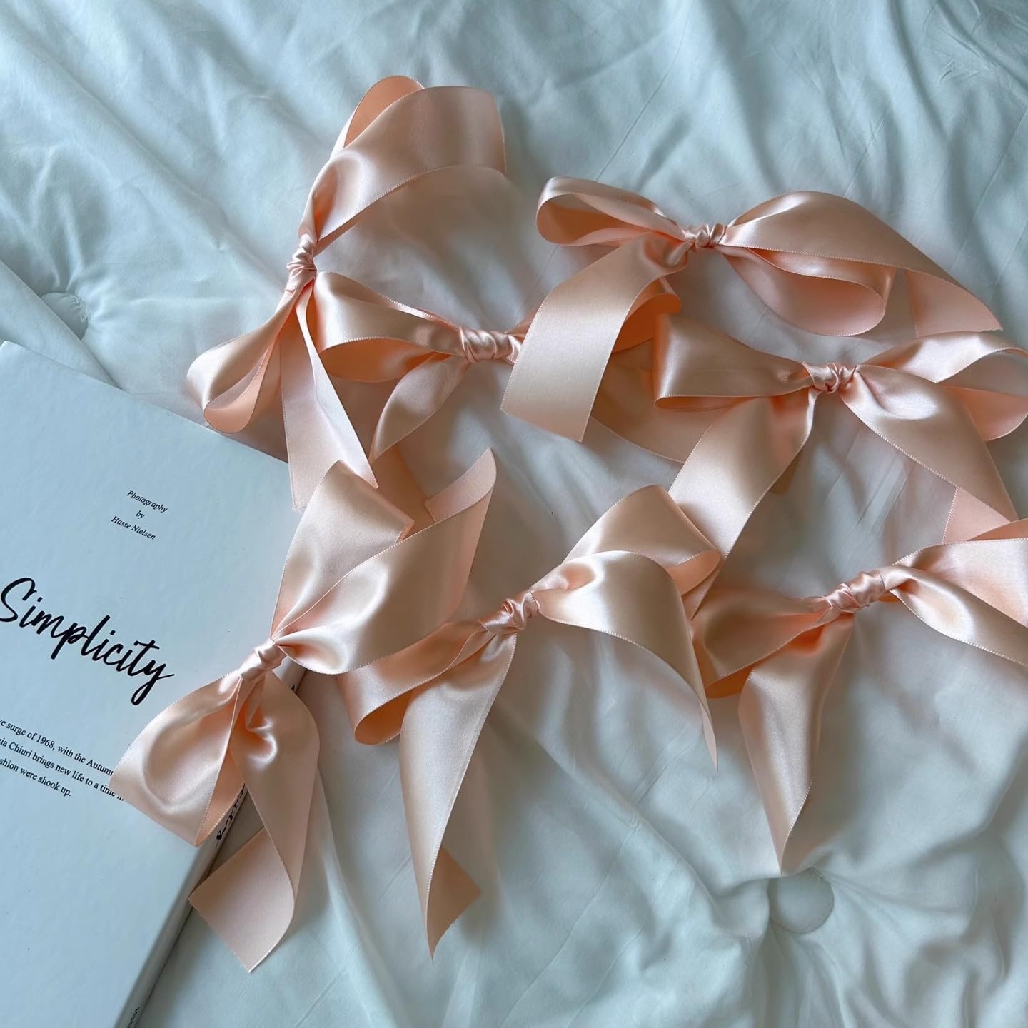 Peach Bow Garland Pre-Assembled | 6ft Silk Satin Bow Banner for Coquette Bachelorette Party, Soft Blush Baby Shower,Bridal Shower Wedding Baby Room Bed Decor (Peach, 6ft)