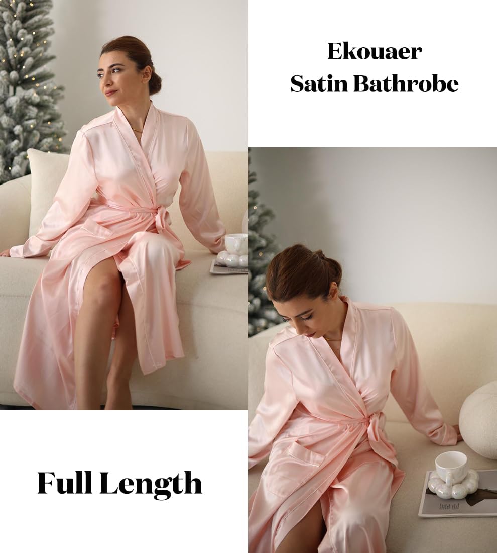 Satin Robes for Women Long Sleeve Silk Bathrobe Soft Lightweight Full Length Sleepwear Bridesmaid Wedding Party Robes