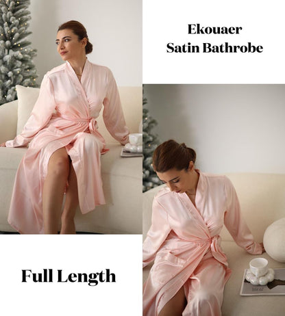 Satin Robes for Women Long Sleeve Silk Bathrobe Soft Lightweight Full Length Sleepwear Bridesmaid Wedding Party Robes
