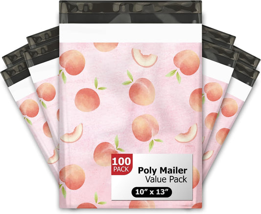 10x13 (100) Peaches Designer Poly Mailers Waterproof Self Sealing Tear Resistant Polymailers Shipping Envelopes Premium Printed Bags For Small Businesses