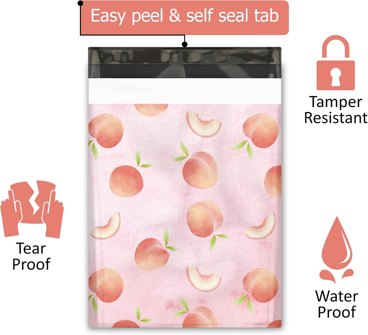 10x13 (100) Peaches Designer Poly Mailers Waterproof Self Sealing Tear Resistant Polymailers Shipping Envelopes Premium Printed Bags For Small Businesses