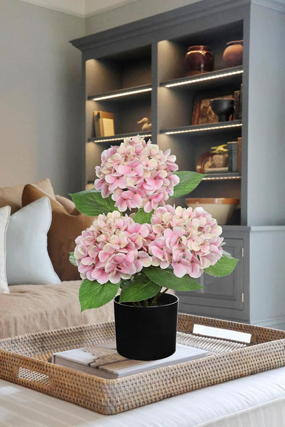 Pink Hydrangea Artificial Flowers in Pot Large Silk Hydrangeas Flowers Fake Flowers Arrangements for Indoor Home Office Kitchen Table Centerpieces Wedding Decorations