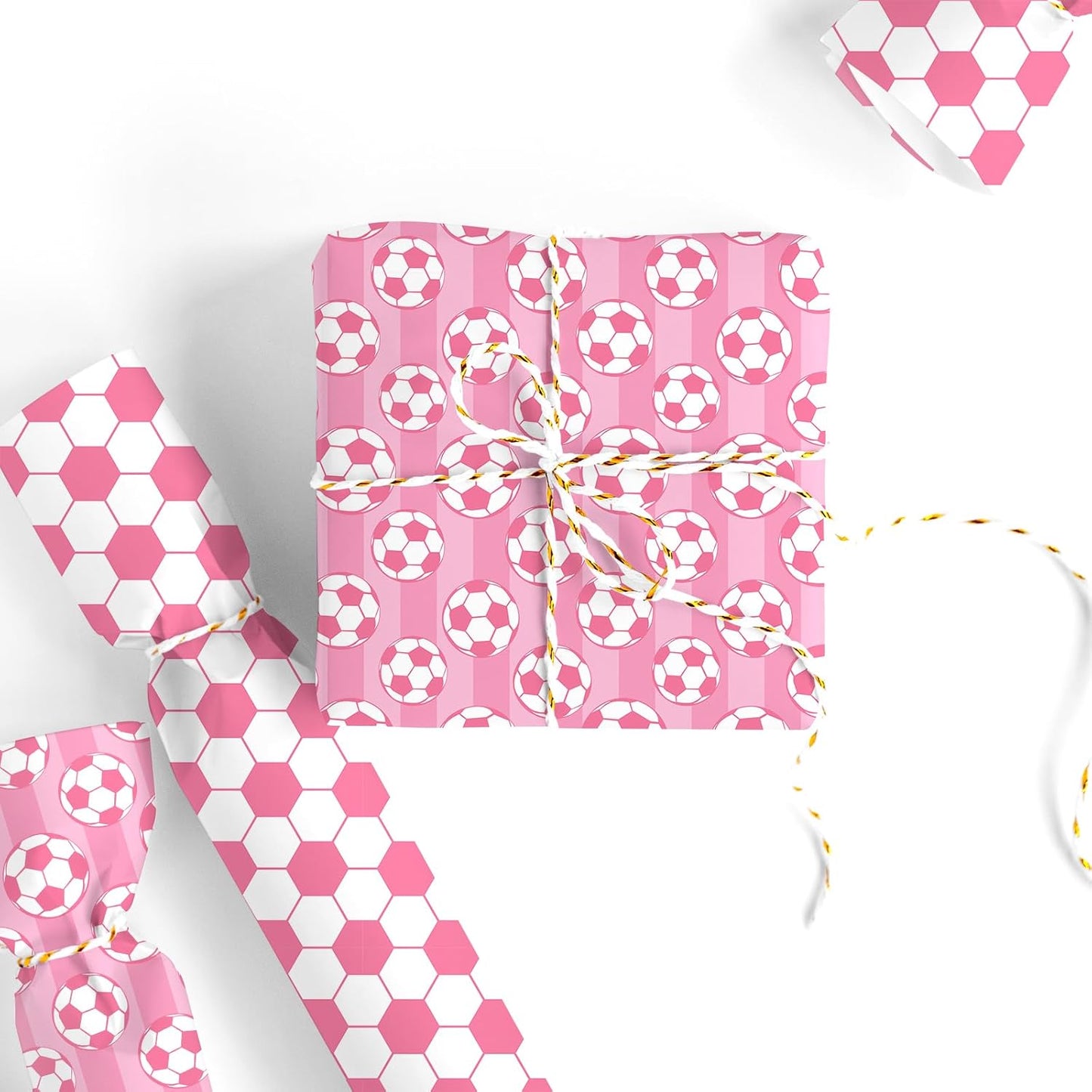 Soccer Ball Wrapping Paper - Mini Roll - 17 In x 32.8 Ft Sports Pink White Soccer Double-Sided Gift Wrap Paper for DIY Art Craft Birthday Holiday Party