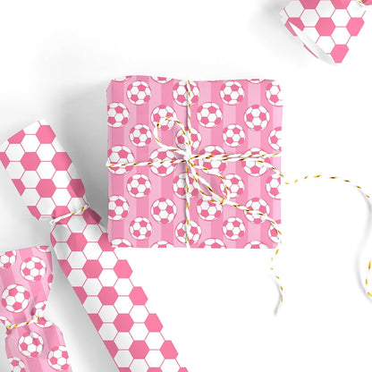 Soccer Ball Wrapping Paper - Mini Roll - 17 In x 32.8 Ft Sports Pink White Soccer Double-Sided Gift Wrap Paper for DIY Art Craft Birthday Holiday Party