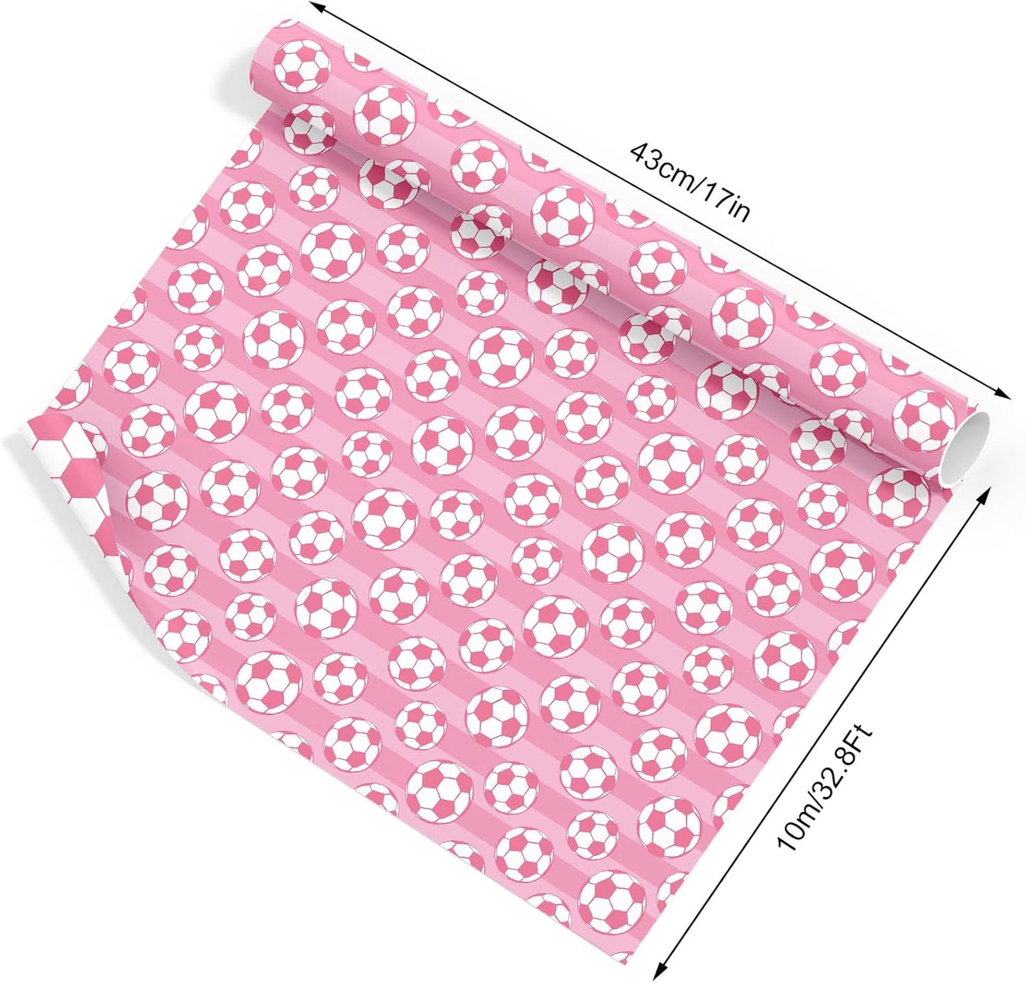 Soccer Ball Wrapping Paper - Mini Roll - 17 In x 32.8 Ft Sports Pink White Soccer Double-Sided Gift Wrap Paper for DIY Art Craft Birthday Holiday Party