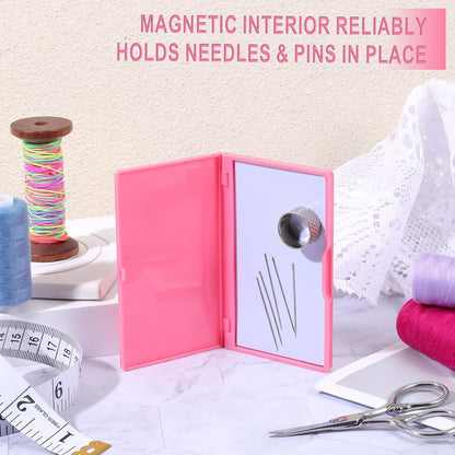 Magnetic Needle Case, Sewing Needle Holder Rectangle Magnetic Needles Holder Portable Sewing Needles Box Sewings Needled Storage Box Sewings Supplies Organizer for Pin Holders (Pink)