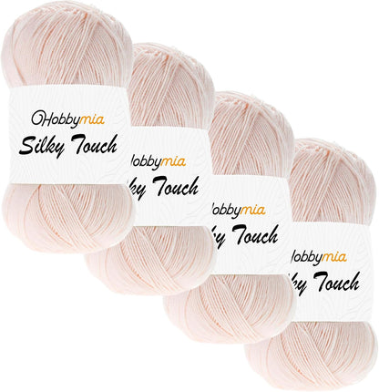 Silky Touch Acrylic Yarn - Soft Sport Weight Yarn for Crochet & Knitting - 100g / 383yds - 100% Microfiber Acrylic - Lightweight Fine Smooth Yarn(Pink - Light Peach, 4 Skeins)