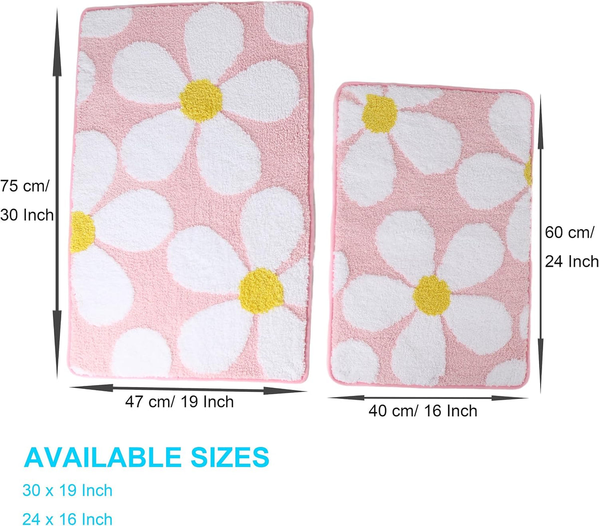 Cute Flower Bath Mat, Non-Slip TPR Backing Ultra Soft Microfiber Bathroom Rug, Machine Washable Absorbent Bath Rug for Tub Shower Sink Bedroom Dorm Restroom Toilet(Pink, 24x16 Inch)