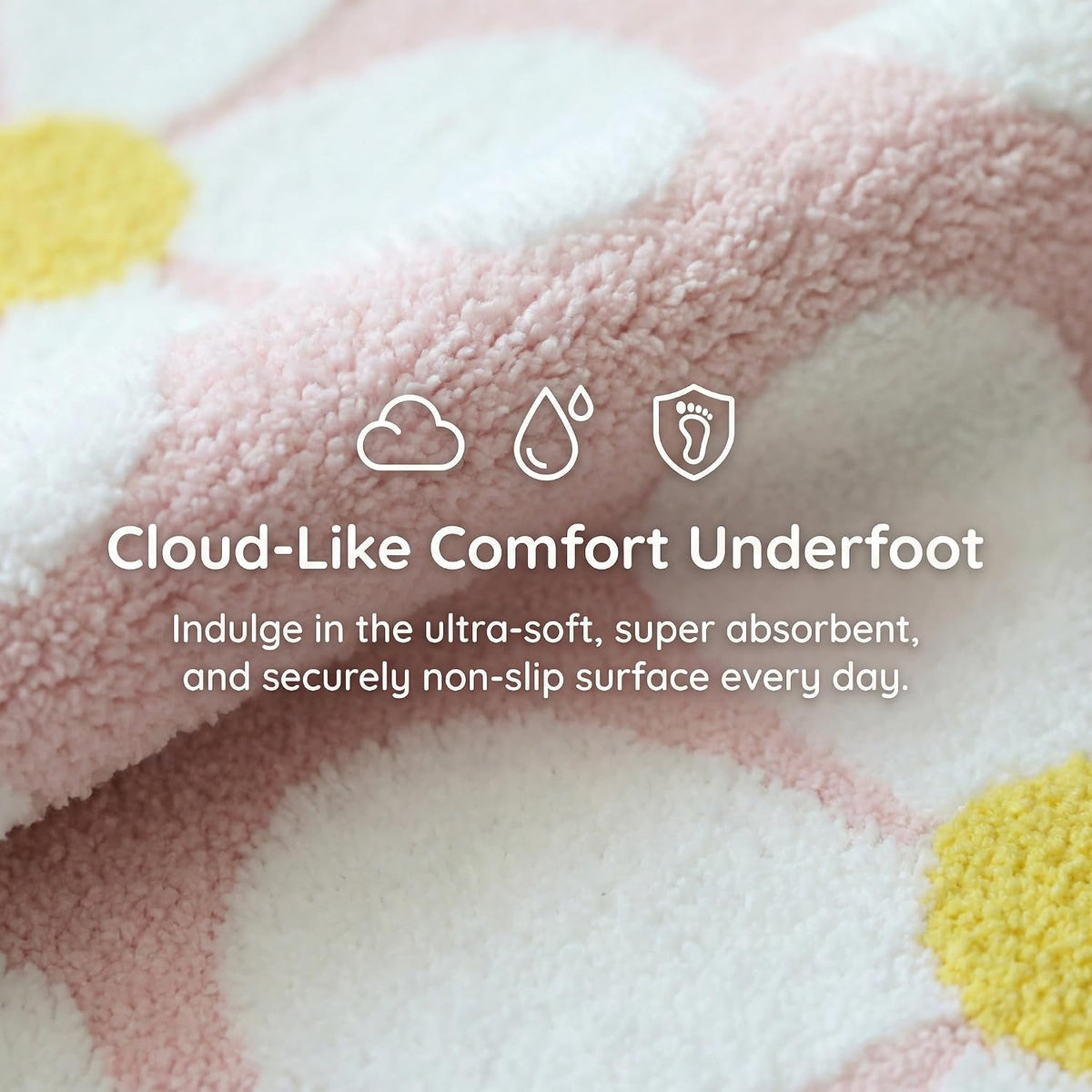 Cute Flower Bath Mat, Non-Slip TPR Backing Ultra Soft Microfiber Bathroom Rug, Machine Washable Absorbent Bath Rug for Tub Shower Sink Bedroom Dorm Restroom Toilet(Pink, 24x16 Inch)