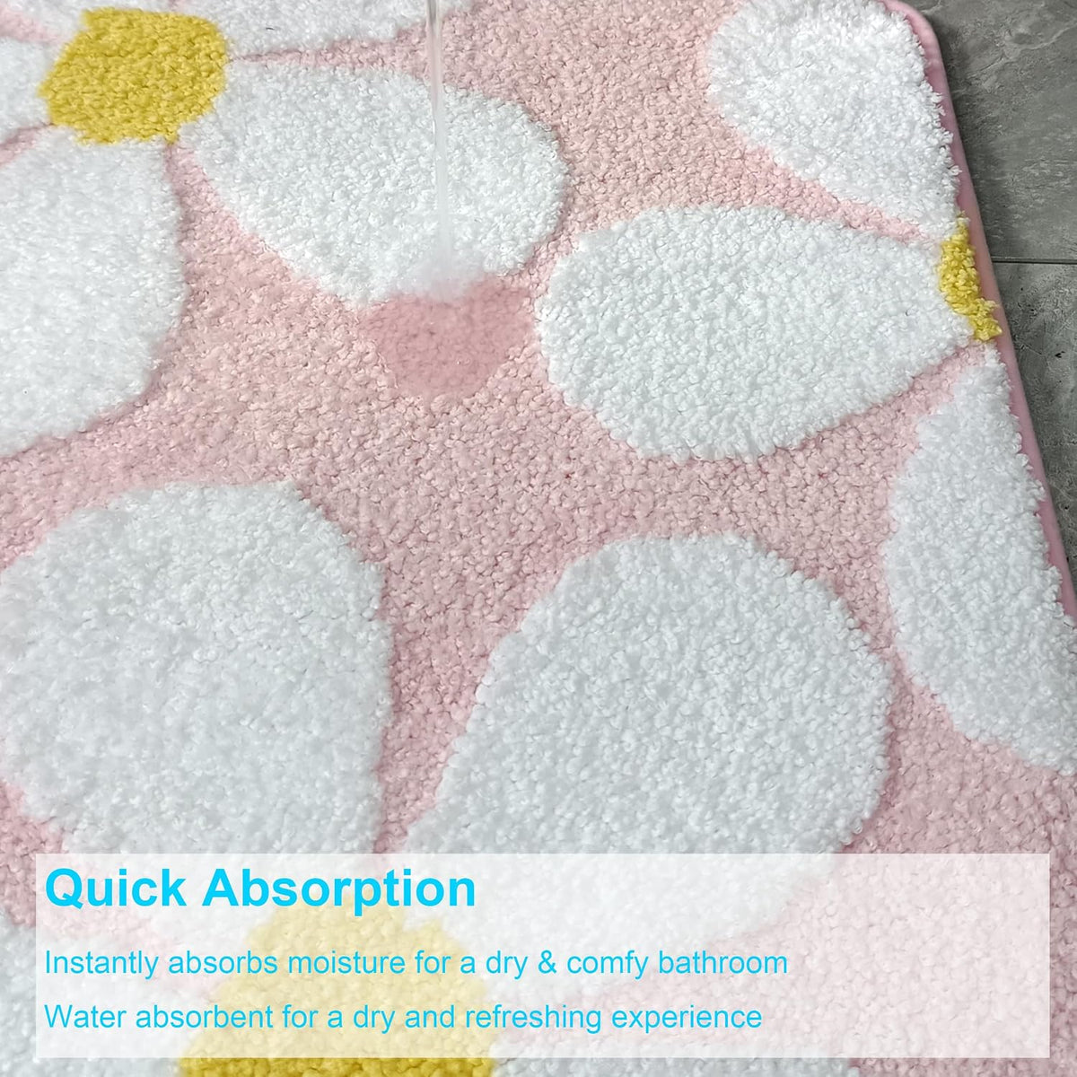 Cute Flower Bath Mat, Non-Slip TPR Backing Ultra Soft Microfiber Bathroom Rug, Machine Washable Absorbent Bath Rug for Tub Shower Sink Bedroom Dorm Restroom Toilet(Pink, 24x16 Inch)