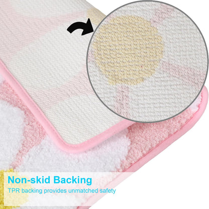 Cute Flower Bath Mat, Non-Slip TPR Backing Ultra Soft Microfiber Bathroom Rug, Machine Washable Absorbent Bath Rug for Tub Shower Sink Bedroom Dorm Restroom Toilet(Pink, 24x16 Inch)
