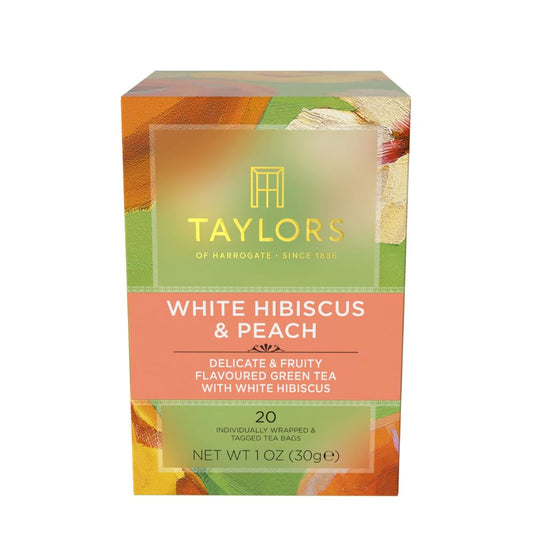 White Hibiscus & Peach, Green Tea Individually Wrapped Bags, 20 Count (Pack of 1), Delicate, Fruity and Sweet, Caffeinated, Enjoy Hot or Iced, 20 Teabags