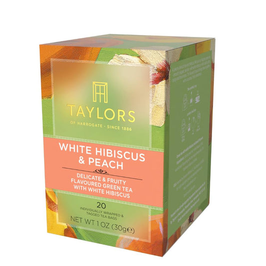 White Hibiscus & Peach, Green Tea Individually Wrapped Bags, 20 Count (Pack of 1), Delicate, Fruity and Sweet, Caffeinated, Enjoy Hot or Iced, 20 Teabags