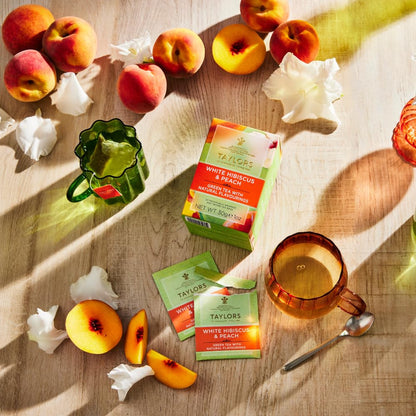 White Hibiscus & Peach, Green Tea Individually Wrapped Bags, 20 Count (Pack of 1), Delicate, Fruity and Sweet, Caffeinated, Enjoy Hot or Iced, 20 Teabags