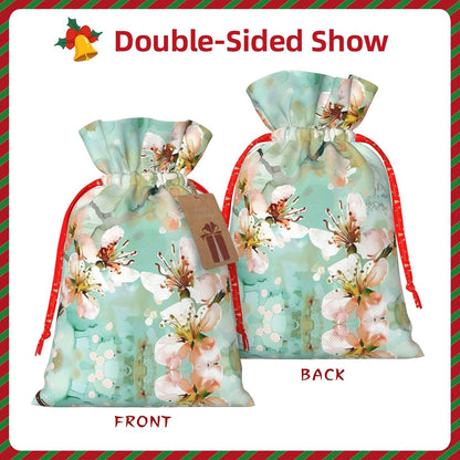 Airy Aqua Peach Blossom Print Drawstring Gift Bags Various Sizes Perfect For Gifts Bulk Plastic Packaging Bags
