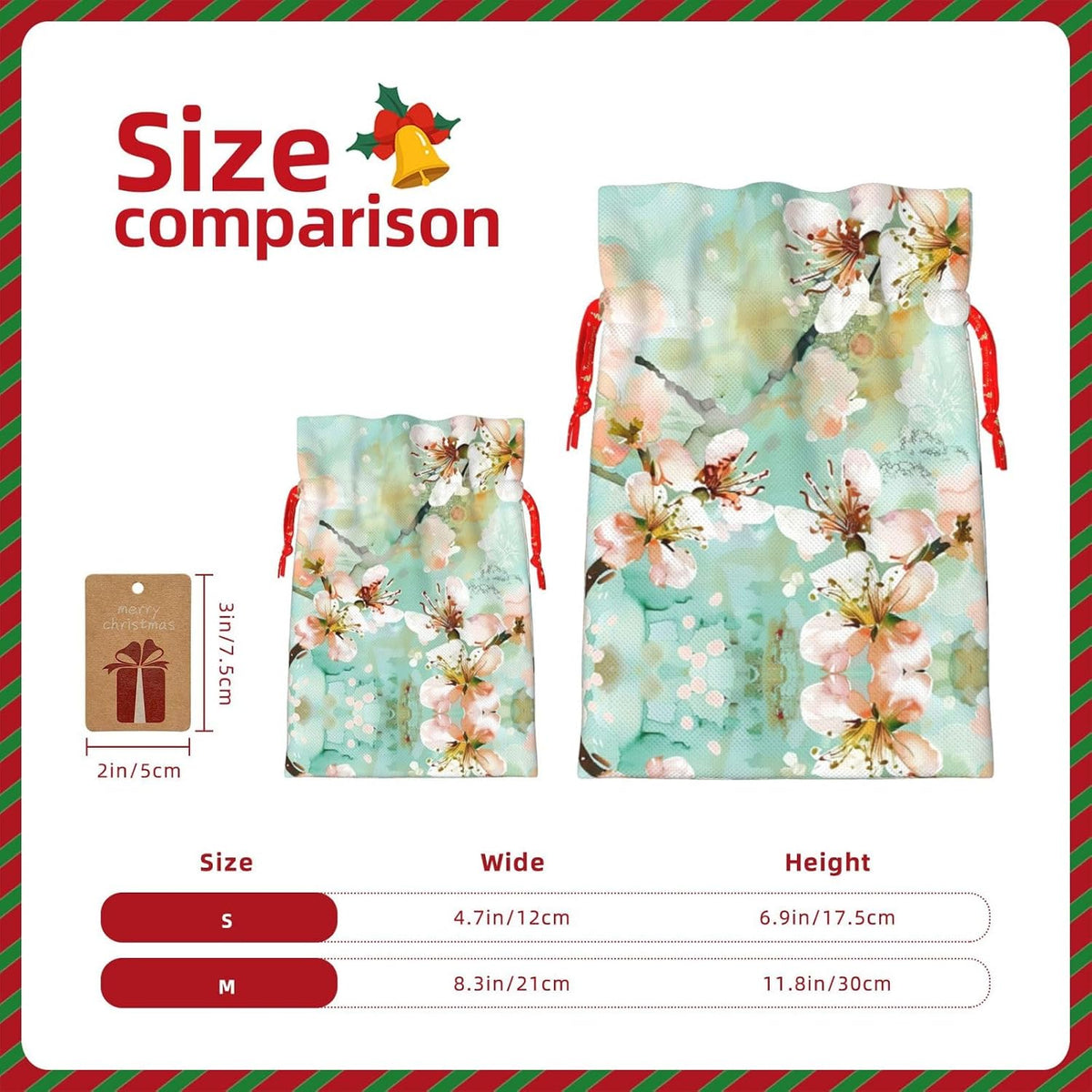 Airy Aqua Peach Blossom Print Drawstring Gift Bags Various Sizes Perfect For Gifts Bulk Plastic Packaging Bags