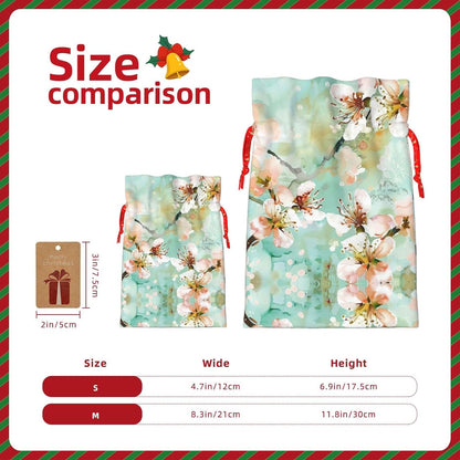 Airy Aqua Peach Blossom Print Drawstring Gift Bags Various Sizes Perfect For Gifts Bulk Plastic Packaging Bags