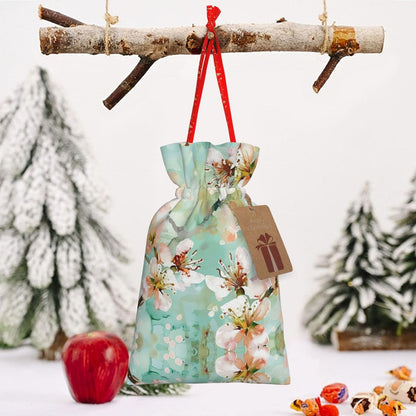 Airy Aqua Peach Blossom Print Drawstring Gift Bags Various Sizes Perfect For Gifts Bulk Plastic Packaging Bags