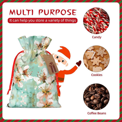 Airy Aqua Peach Blossom Print Drawstring Gift Bags Various Sizes Perfect For Gifts Bulk Plastic Packaging Bags