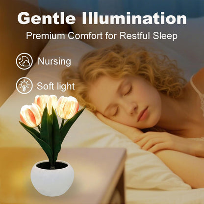 Tulip Flower Table Lamp Pink LED Desk Night Light with Vase
