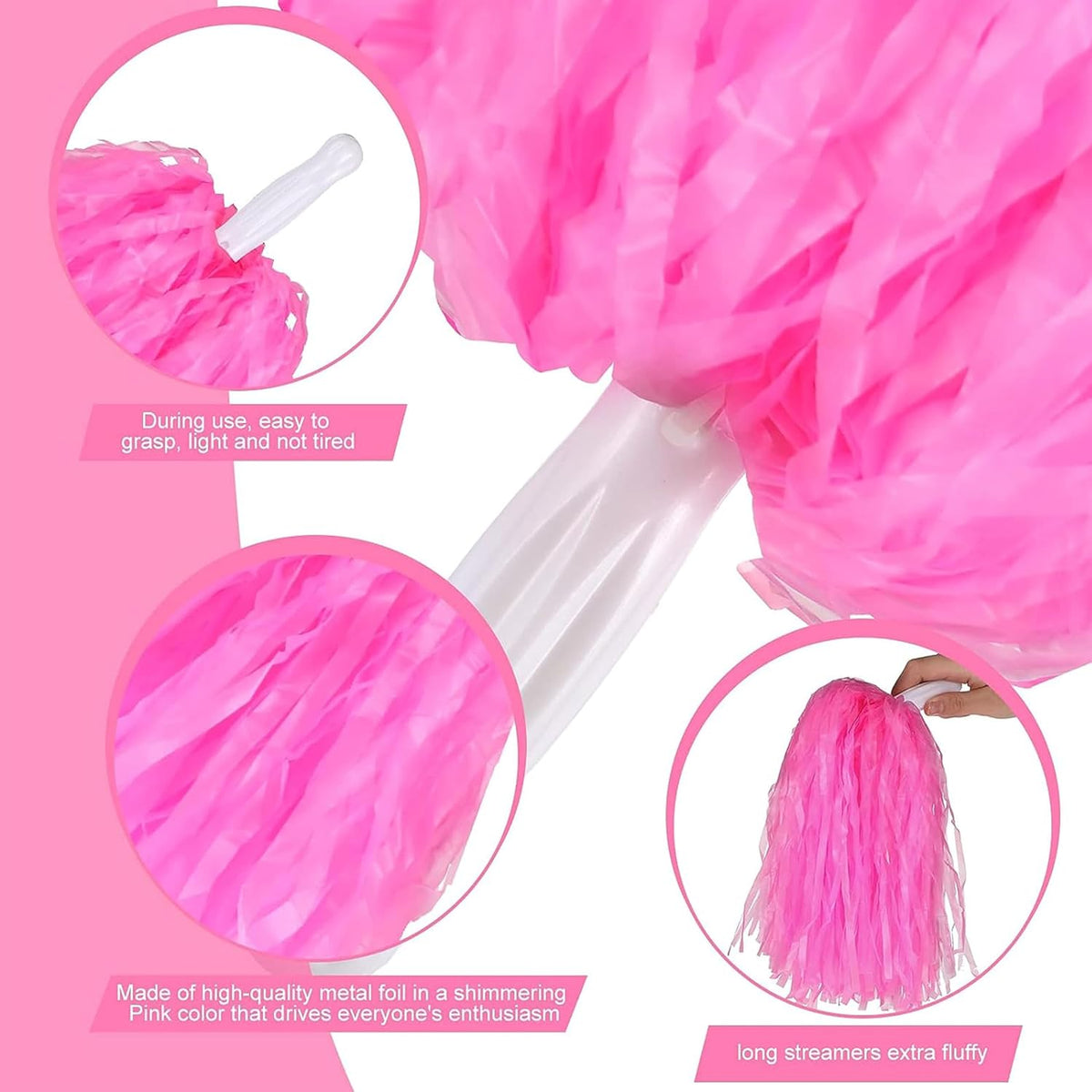 12 PCS Cheerleading Pom Poms Sports Dance Cheer Plastic Pom Pom with Plastic Handles for Sports Team Spirit Cheering, Party Dance Sports