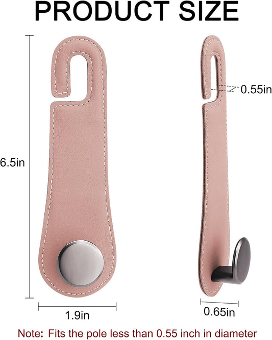 2 Pack Car Headrest Hooks Leather & Alloy Car Seat Storage Hangers, Pink