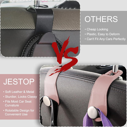 2 Pack Car Headrest Hooks Leather & Alloy Car Seat Storage Hangers, Pink