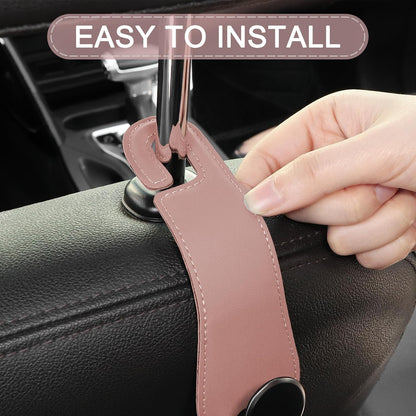 2 Pack Car Headrest Hooks Leather & Alloy Car Seat Storage Hangers, Pink
