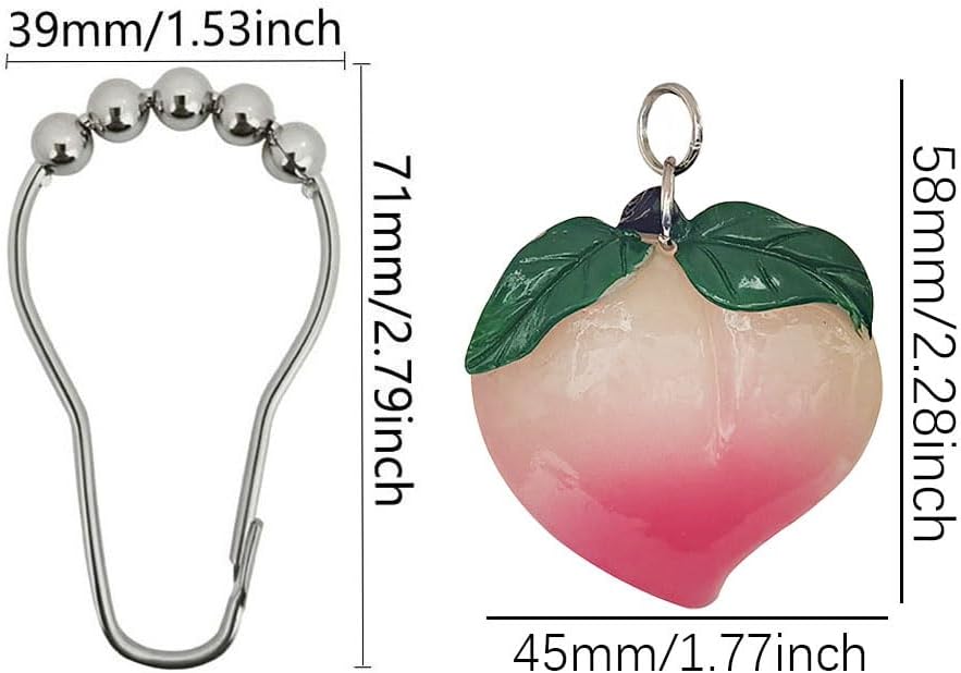 Peach Shower Curtain Hooks Rings for Peach Bathroom Decor, 12 Pcs Rust Proof Stainless Steel Shower Hook for Peach Theme Bathtub Shower Rod Decoration, Bedroom, Room Home Curtain Hanger
