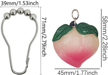 Peach Shower Curtain Hooks Rings for Peach Bathroom Decor, 12 Pcs Rust Proof Stainless Steel Shower Hook for Peach Theme Bathtub Shower Rod Decoration, Bedroom, Room Home Curtain Hanger