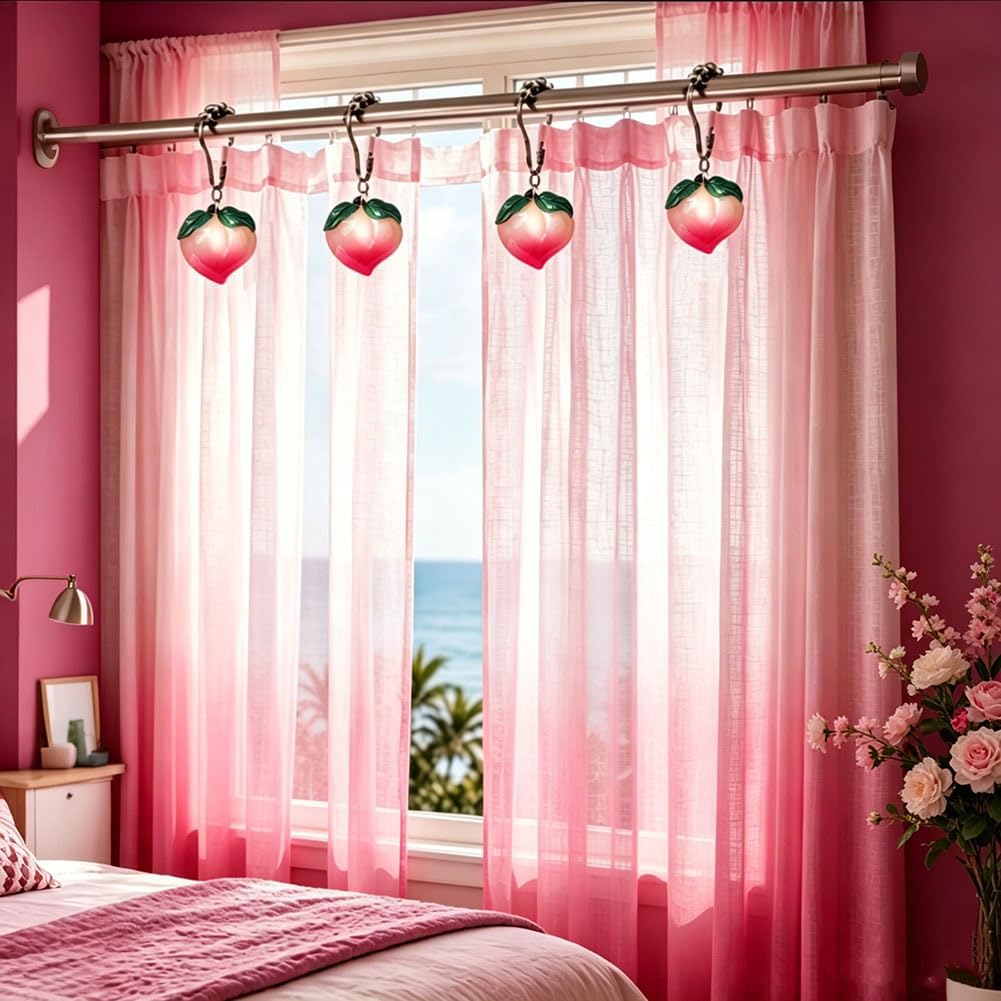 Peach Shower Curtain Hooks Rings for Peach Bathroom Decor, 12 Pcs Rust Proof Stainless Steel Shower Hook for Peach Theme Bathtub Shower Rod Decoration, Bedroom, Room Home Curtain Hanger