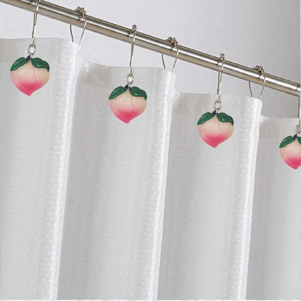 Peach Shower Curtain Hooks Rings for Peach Bathroom Decor, 12 Pcs Rust Proof Stainless Steel Shower Hook for Peach Theme Bathtub Shower Rod Decoration, Bedroom, Room Home Curtain Hanger