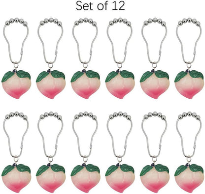 Peach Shower Curtain Hooks Rings for Peach Bathroom Decor, 12 Pcs Rust Proof Stainless Steel Shower Hook for Peach Theme Bathtub Shower Rod Decoration, Bedroom, Room Home Curtain Hanger