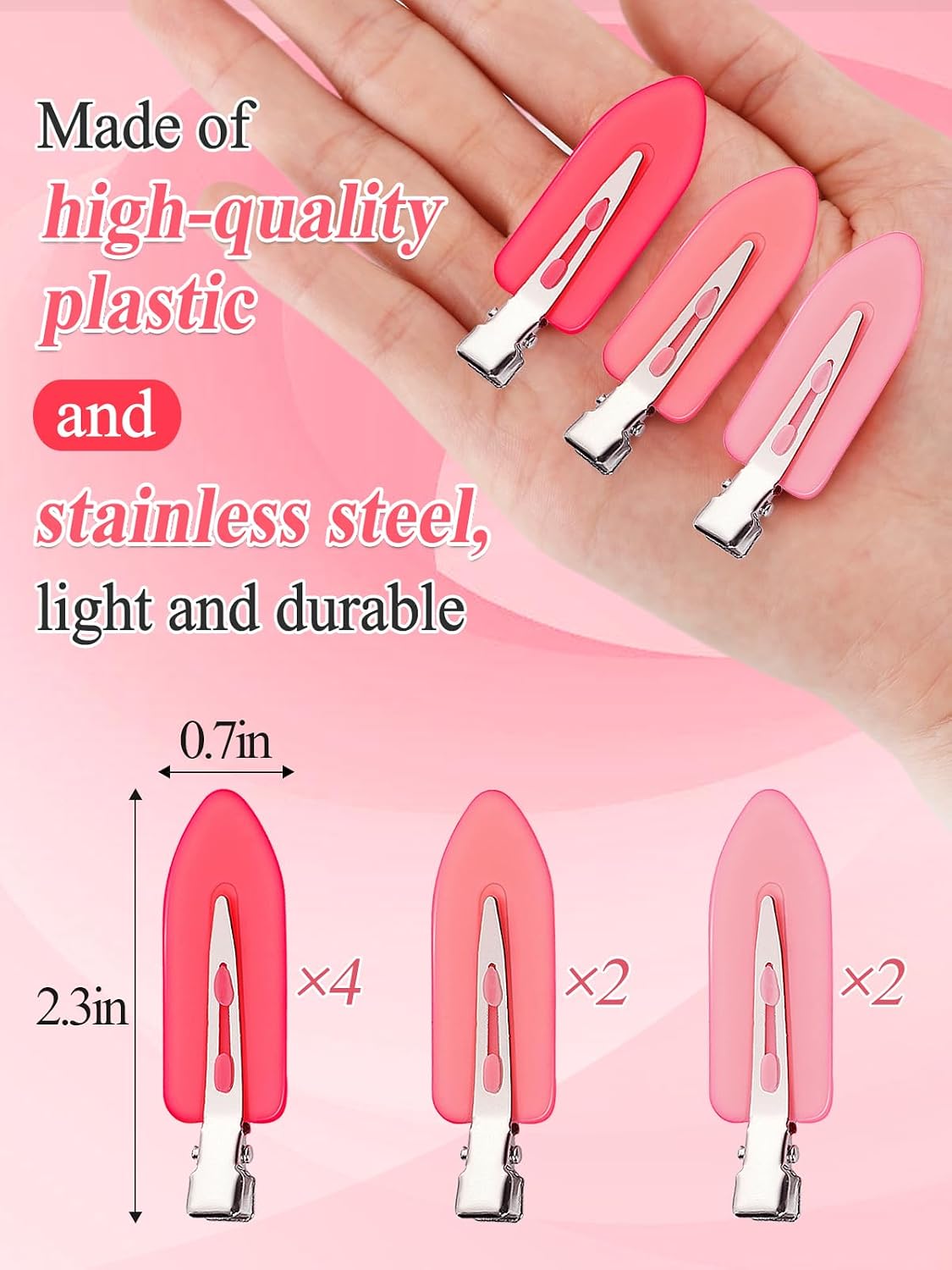 8Pcs Creaseless Hair Clips for Women Styling, Gradient Pink