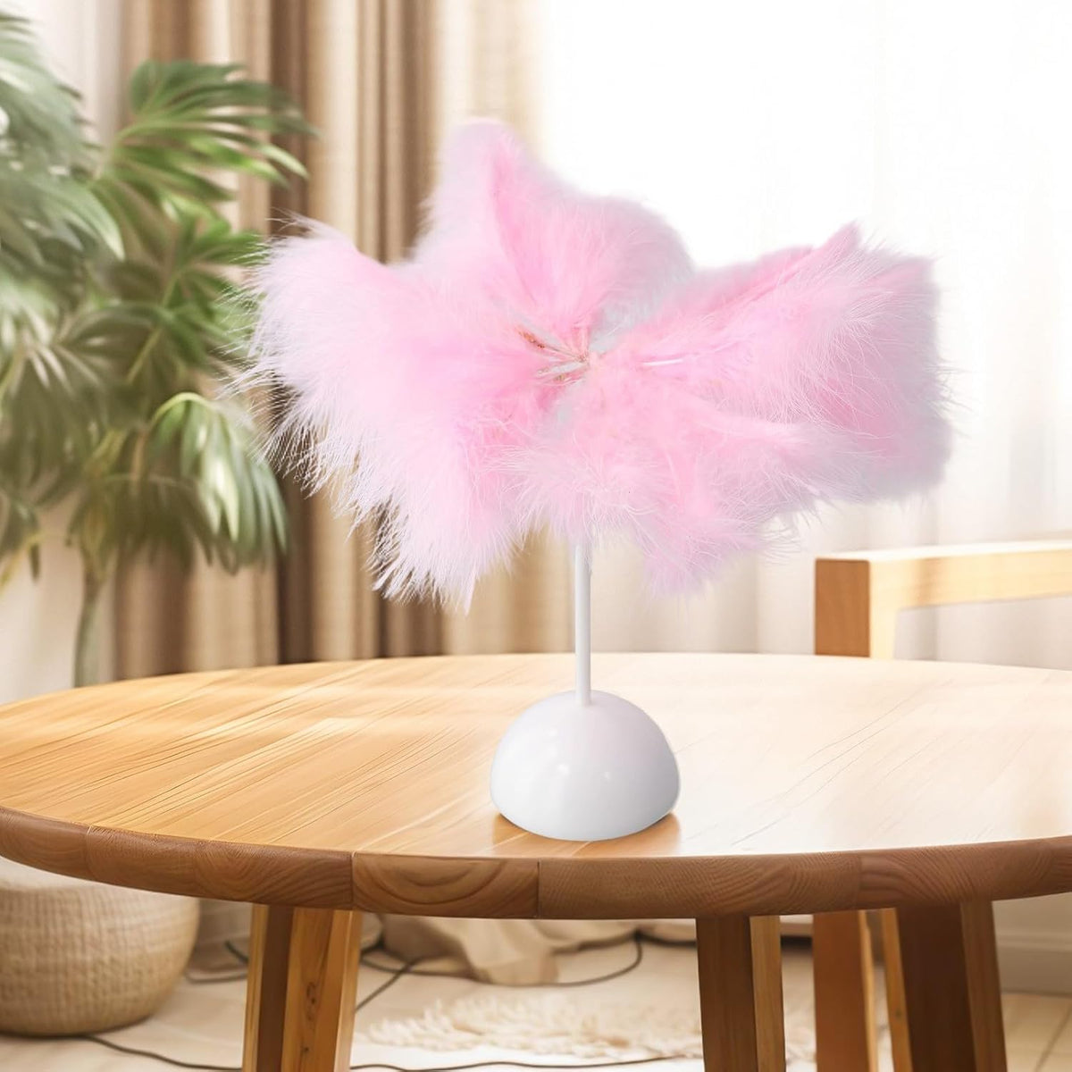 Feather Table Lamp for Bedroom Bedside Decor, Portable Plume Night Light with Stable Base, Soft Glow Desk Lamp for Teen for Girls Room, Wedding Valentine, White Pink(Pink)