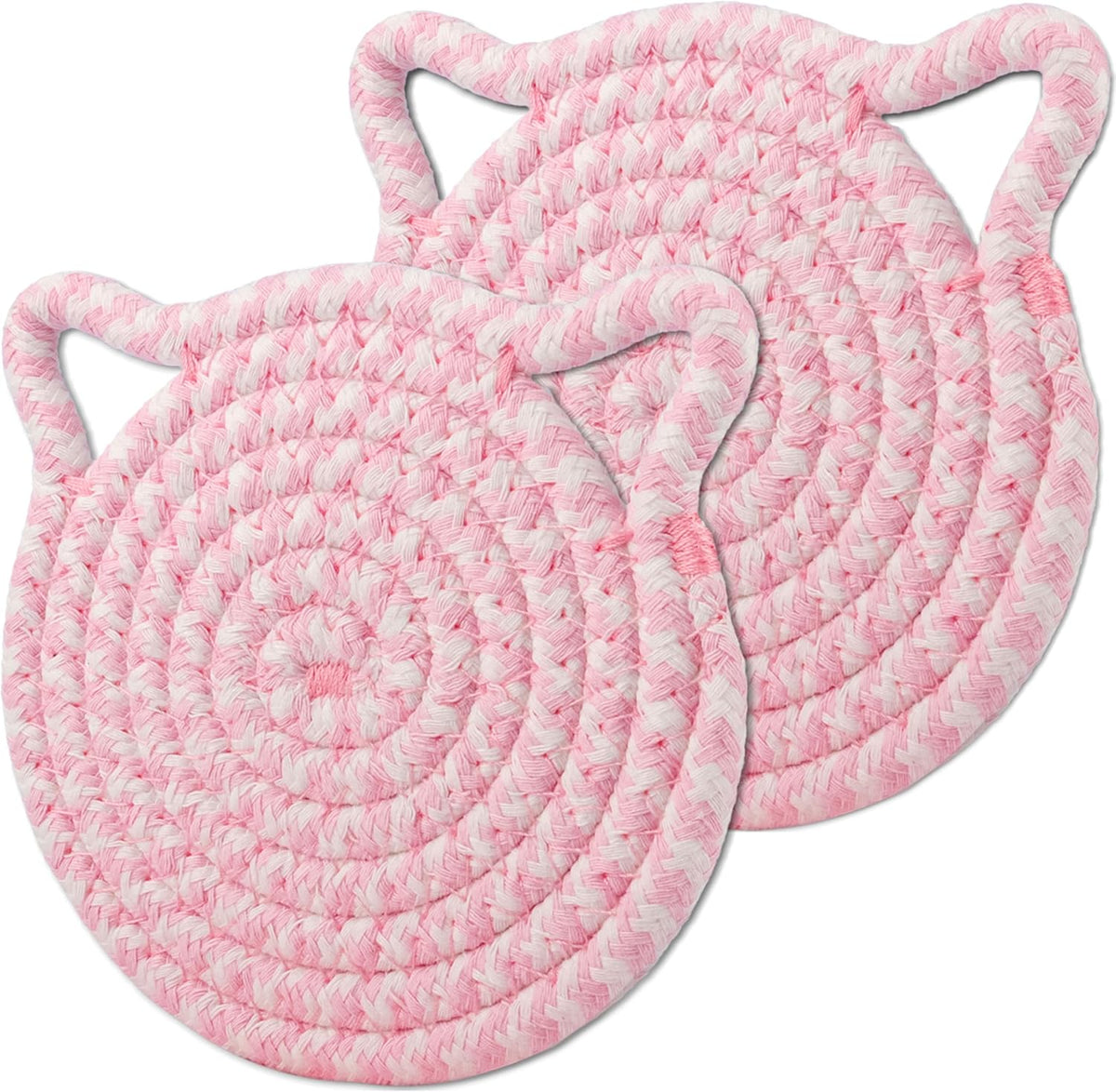 Cute Coasters for Desk Set of 2, Extra Large 4.8 in* 8mm, Absorbent Handmade Fabric Drink Coasters for Coffee & Tea - Fall House Warm Home Décor, Protect The Wooden Table (2 Pack-Cat-Rose Pink)