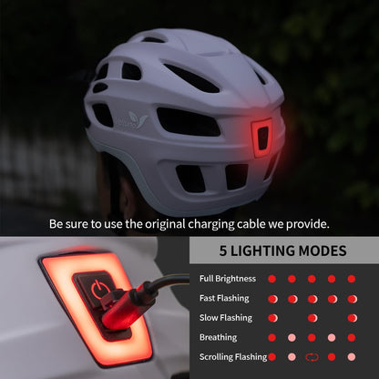 Bike Helmet for Adults, Lightweight Mountain Bicycle Helmet with USB Rechargeable LED Rear Light, Removable Sun Visor for Women, Men, Suitable for Cycling and Commuting