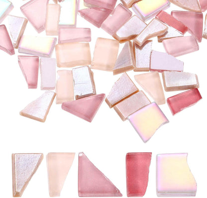 Irregular Glass Mosaic Tiles, 100g/0.2LB Irregular Stained Glass Sheets Broken Mosaic Pieces Tiles Supplies Kit Bulk for DIY Art Craft Making Home Decor, Pink Series