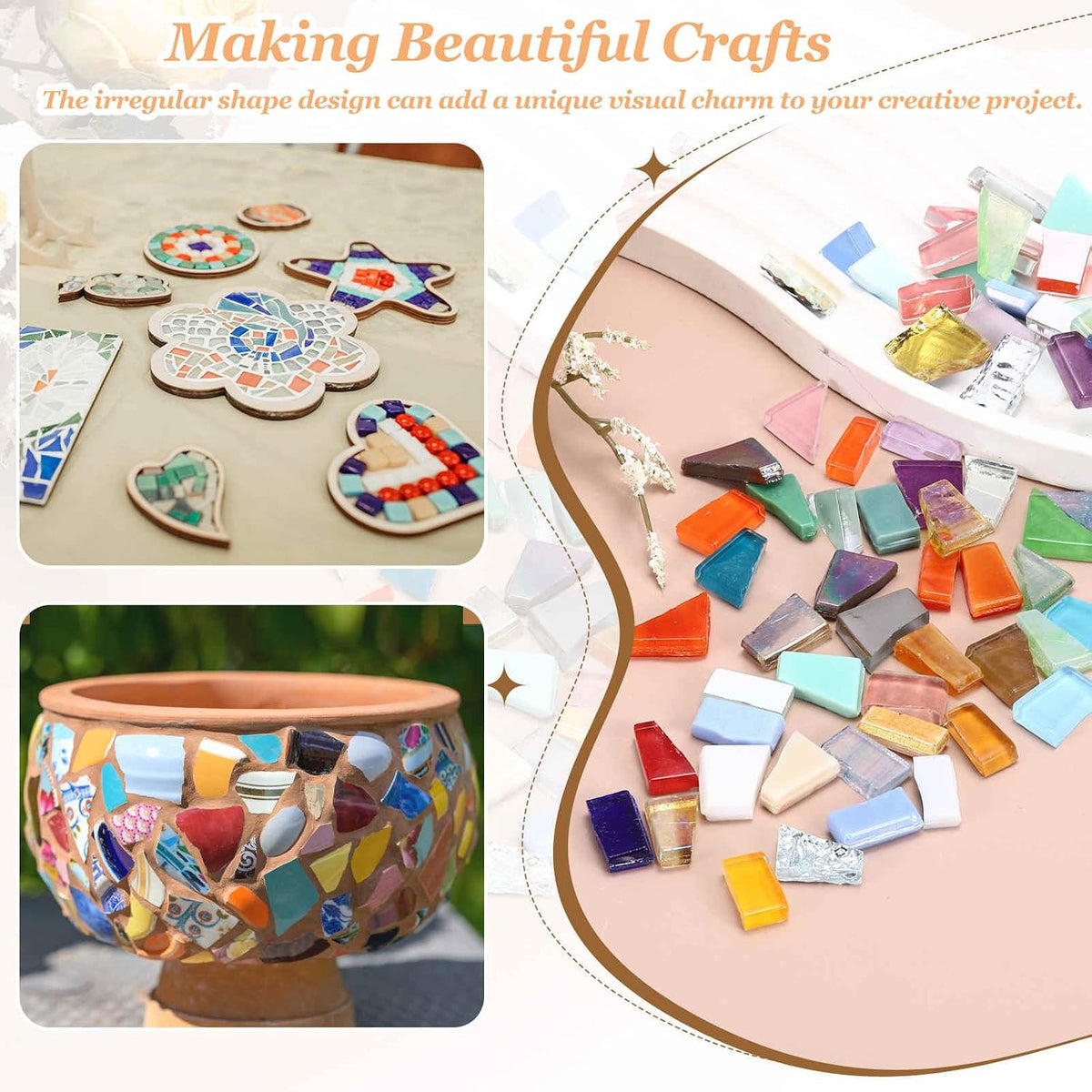 Irregular Glass Mosaic Tiles, 100g/0.2LB Irregular Stained Glass Sheets Broken Mosaic Pieces Tiles Supplies Kit Bulk for DIY Art Craft Making Home Decor, Pink Series