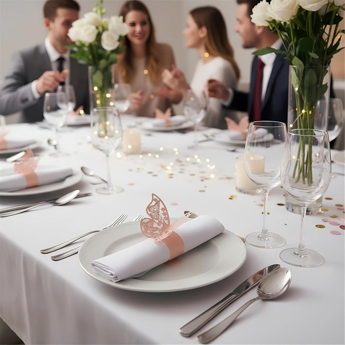 100 Pieces Napkin Rings, 3D Butterfly Paper Napkin Rings for Place Settings, Wedding Receptions, Dinner or Holiday Parties, Family Gatherings, DIY Decoration (Pink)
