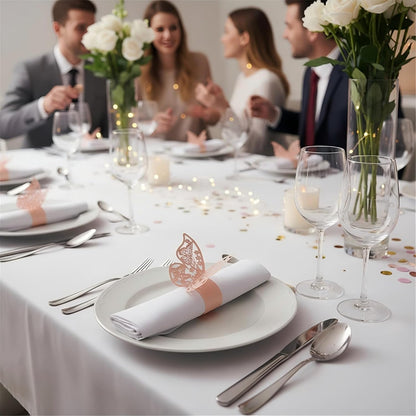 100 Pieces Napkin Rings, 3D Butterfly Paper Napkin Rings for Place Settings, Wedding Receptions, Dinner or Holiday Parties, Family Gatherings, DIY Decoration (Pink)
