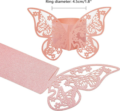 100 Pieces Napkin Rings, 3D Butterfly Paper Napkin Rings for Place Settings, Wedding Receptions, Dinner or Holiday Parties, Family Gatherings, DIY Decoration (Pink)