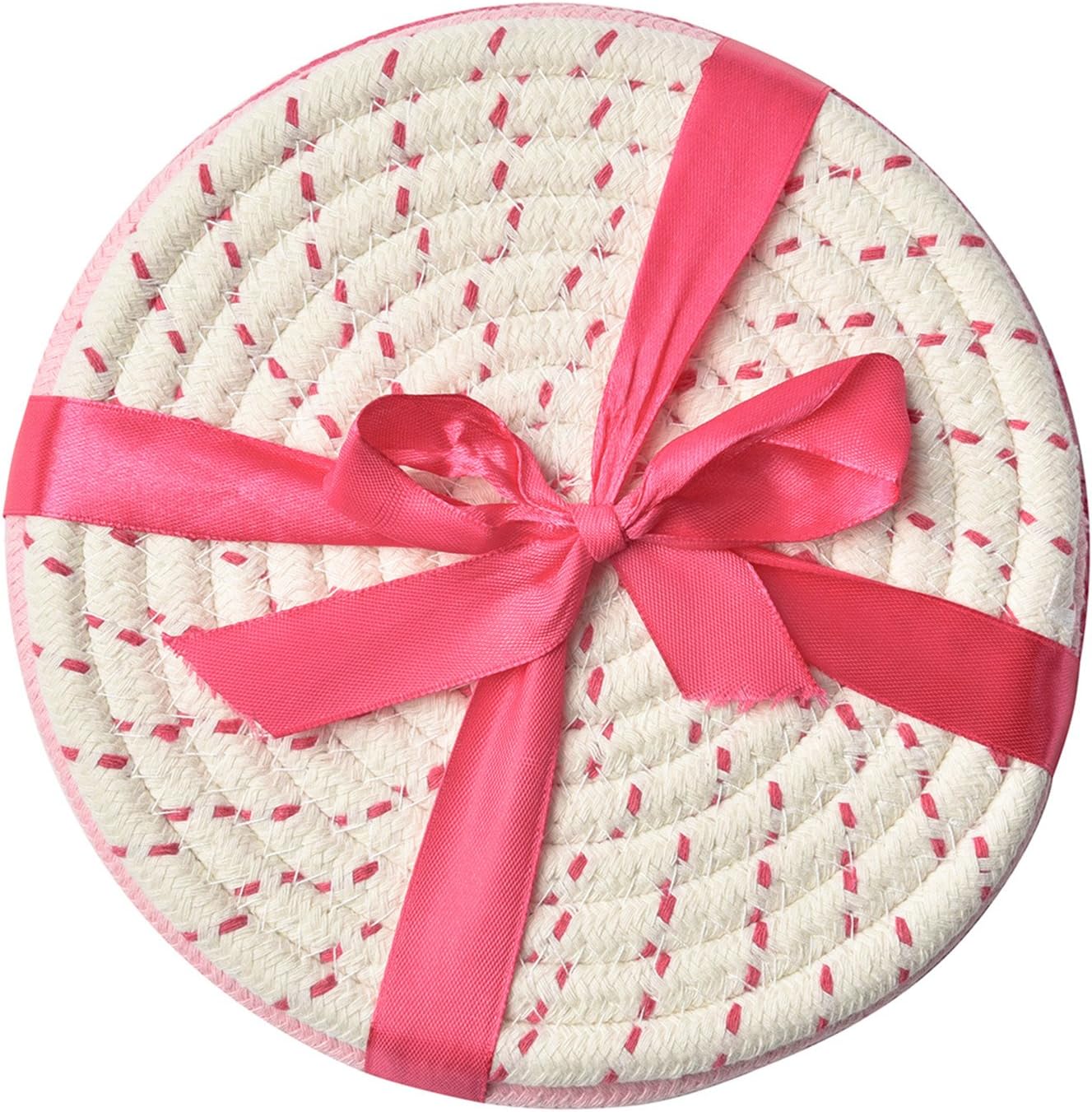 Kitchen Potholders Set Trivets Set 100% Pure Cotton Thread Weave Hot Pot Holders Set (Set of 3) Stylish Coasters, Hot Pads, Hot Mats, Spoon Rest For Cooking and Baking by Diameter 7 Inches (Pink)