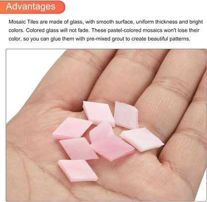 200g Mosaic Tiles Rhombus Shape Glass Mosaic Tiles Stained Mosaic Glass Pieces for Home Decoration Art Crafts DIY Projects Pink